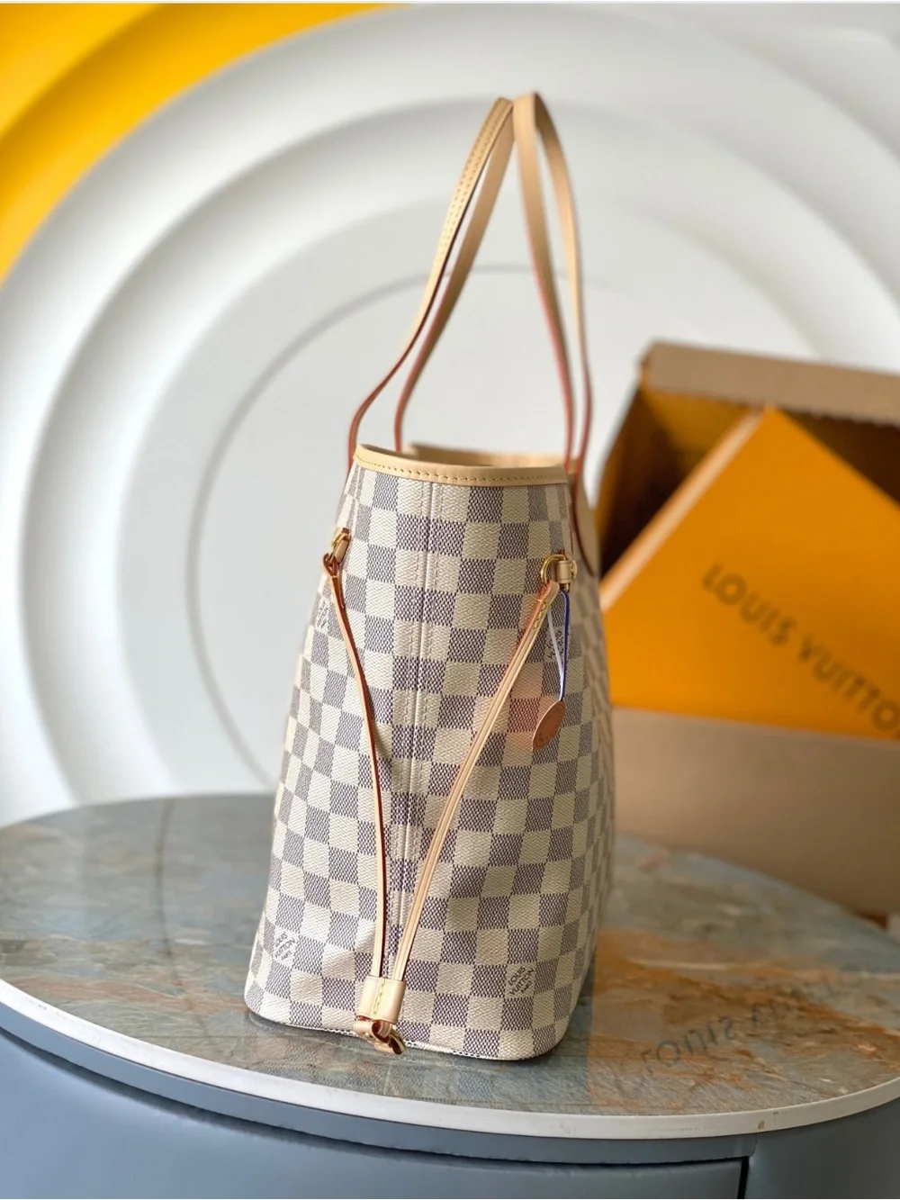 Louis   Vuitton..   Damier Azur Check Canvas Tote in Beige & White
